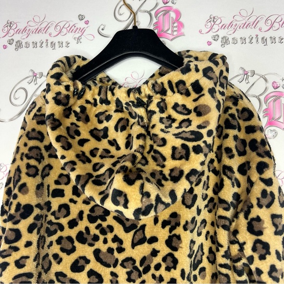 Cheetah fleece pull over hoodie half zip soft Sherpa style sweater. - Picture 3 of 6